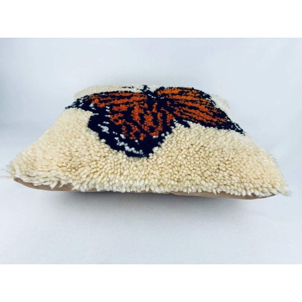 Vintage Monarch Butterfly Spring Latch Hook Yarn Pillow Cover  Retro Funky